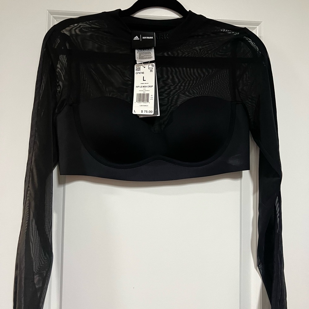 Adidas Black Sheer Long Sleeve Crop Top
